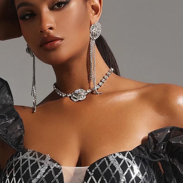  Bruidssieradensets 2 Gesimuleerde diamant 1 Ketting Oorbellen Dames Elegant Modieus Luxe Schattig Meerlaags Liefde Kostbaar Sieraden set Voor Bruiloft Feestavondkleding Lahja