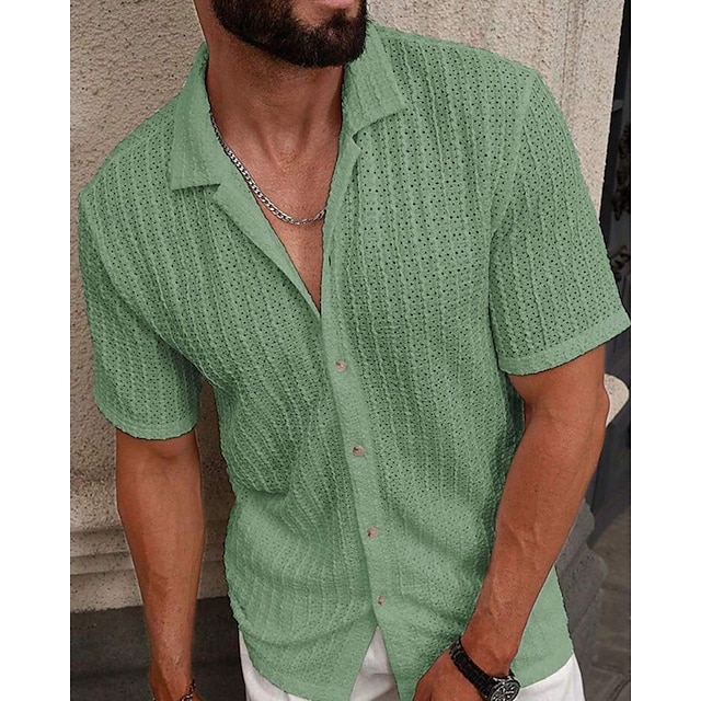  Per uomo Camicia Camicia Estiva Camicia casual Camicia da Spiaggia Camicia con Bottoni Marrone Scuro Nero Bianco Verde chiaro Blu Manica Corta Semplice Bavero Vacanza Camicia hawaiana Abbigliamento