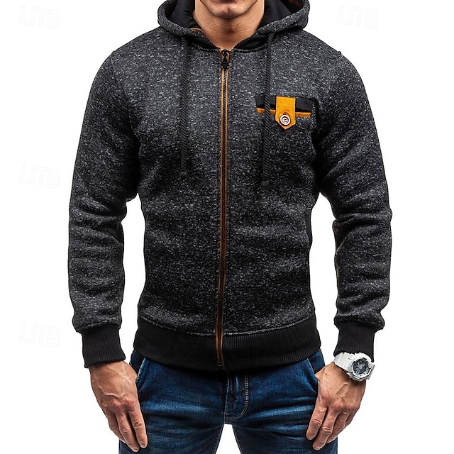  Homme Sweat à capuche Sweat-shirt Sweat à capuche zippé intégral Sweat à capuche en polaire Gris Claire Gris foncé À capuche Uni Avec Poches Sport & Loisir Quotidien Vêtements de rue Basique