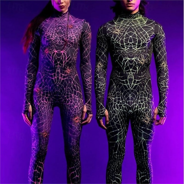  Combinaison en toile d'araignée pour Halloween, costumes de groupe pour couples, combinaison intégrale, costume effrayant pour hommes, femmes, garçons, enfants, adultes, performance, fête, club,