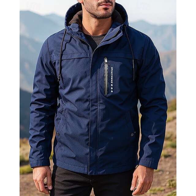  Herren Windjacke Wanderjacke Fleecejacke Außen Wasserdicht Winddicht Leicht Wanderoutfits Wanderbekleidung Frühling Herbst Oberteil Camping / Wandern / Höhlenforschung Laufen Einfarbig Schwarz