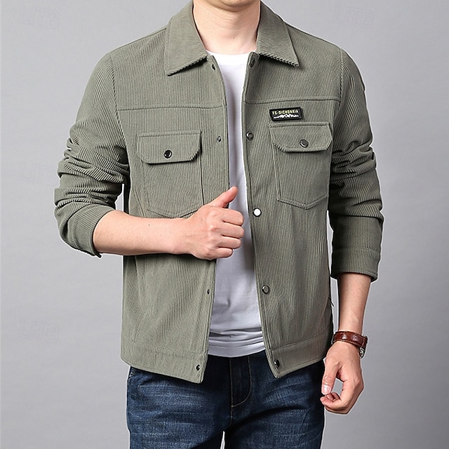  Herre Letvægts jakke Fløjlsjakke Cargo jakke Casual jakke Ferierejse Daglig Hold Varm Lomme Forår Efterår Vanlig Mode Klassisk Knaphul Normal Sort Grøn Kakifarvet Jakker