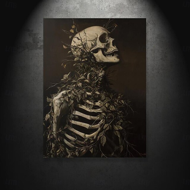  Leinwandplakat, gedrucktes Gemälde, Kunstplakat, Halloween-Dekoration, dunkle Totenkopfkunst, gotische, verwelkte Pflanzen, viktorianisches, dunkles, rustikales Bauernhaus-Ölgemälde, nordischer Stil,