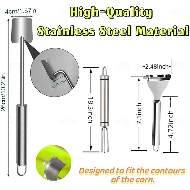3PCS Corn Peeler Stainless Steel Stripper Tool and Corn Holder Set 2025 ...