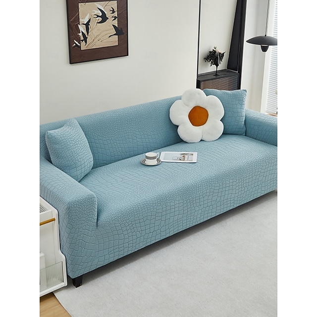  Trekk til sofa i utskåret fløyel for hele sesonger, moderne minimalistisk stil, sklisikkert, støvtett og egnet for L-formede sofaer og 1/2/3/4-seters sofaer, ripebestandig og beskyttende for sofaer