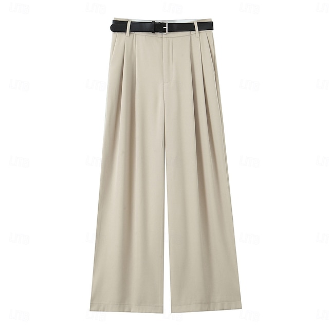  Per donna Gamba larga Chinos Casual Lunghezza intera Naturale Semplice Gamba larga Comodo Traspirabilità Casual Quotidiano Vinaccia Nero 1 # Nero Verde militare Primavera Autunno Vestibilità comoda