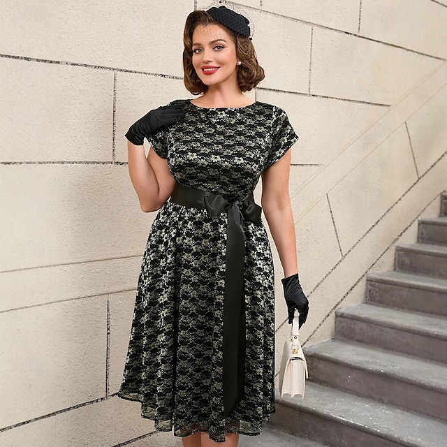  Retro Vintage 1950er Rockabilly Cocktailkleid A-Linien-Kleid Ausgestelltes Kleid Übergröße Blumen A-Linie Rundhals Damen Urlaub Party & Abend Retro-Mottoparty Erwachsene Kleid Frühling & Sommer