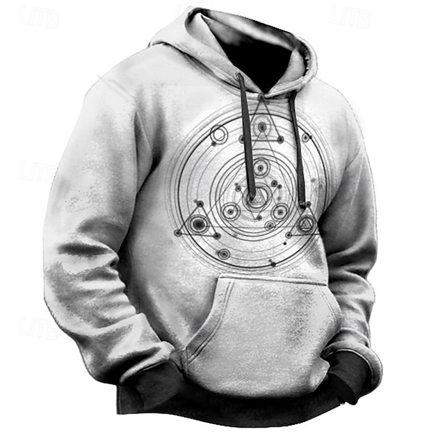  Men's Hoodie Khaki Light Grey Gray Hooded Print Pocket Sports & Outdoor Daily Holiday Polyester Basic Casual Boho Spring Autumn / Fall Clothing Apparel Hoodies Sweatshirts 