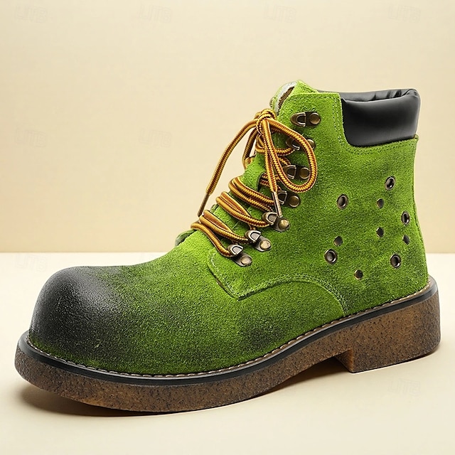  Bottines à lacets en daim vert pour homme – chaussures de travail vintage pour l'extérieur, idéales pour la randonnée automnale, le jardinage et le quotidien