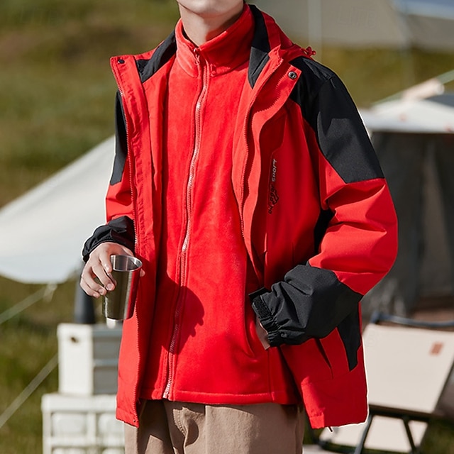 Herren Softshelljacke Wanderjacke Thermojacke Außen Wasserdicht Winddicht Wanderoutfits Wanderbekleidung Winter Herbst Oberteil Camping / Wandern / Höhlenforschung Laufen Patchwork Dunkelgrau Schwarz