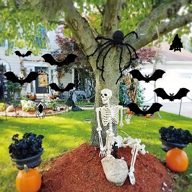  Ensemble de décorations d'Halloween 7 pièces - Chauves-souris effrayantes &Araignées géantes aux yeux brillants : parfaites pour une fête ou un jardin ! Cadeau de Noël, d'Halloween ou de Thanksgiving.