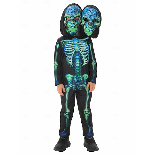  Skelet Kranium Halloween Cosplay kostume Et Stykke Børne Drenge Pige Halloween Karneval Mardi Gras Halloween Maskerade Nemme Halloween kostumer Klæd dig ud