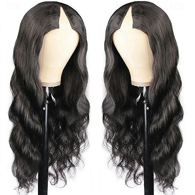  Parrucche con parte a V, ondulate, in capelli umani, senza risciacquo, in pizzo frontale, parrucche brasiliane vergini per donne nere, parrucche con parte a U, senza colla, con clip per tutta la