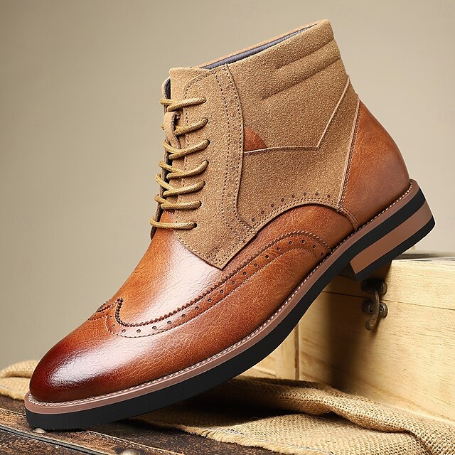  Per uomo Stivali Camminata Vintage Casual Britannico Pelle PU Camoscio Confortevole Antiscivolo Caldo Allacciatura Nero Giallo Marrone Autunno Inverno