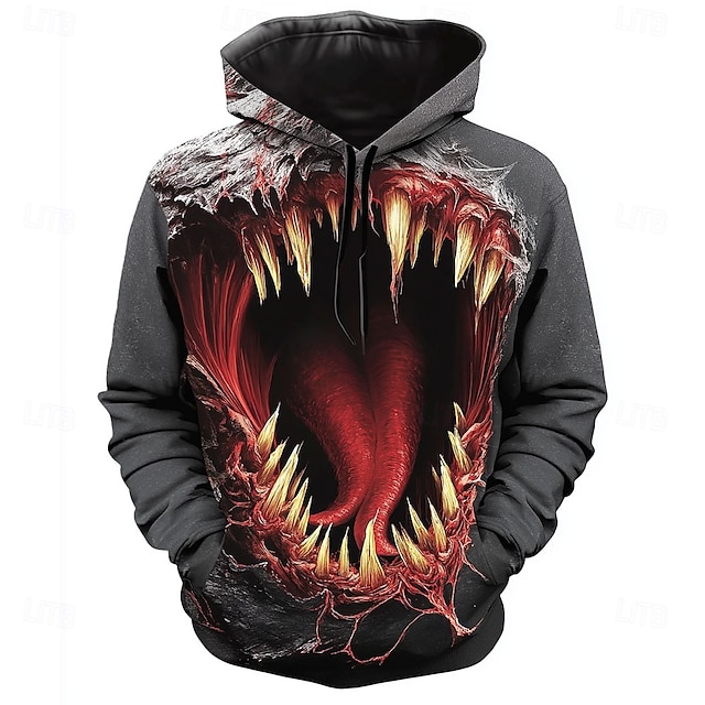  Halloween Homens 3D Boca Moletons Moletom Punk Exagerado Manga Longa Gola Redonda Bandagem Streetwear Preto Cinzento Com Cordão Arte Gráfica Outono Inverno Designer