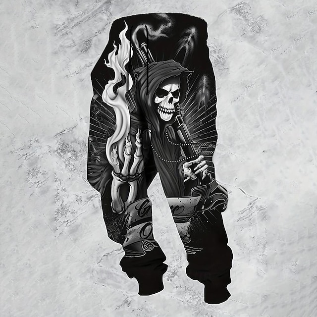  Homme La mort Crânes Joggings Pantalon Jogger Pantalons Taille Moyenne Taille élastique à cordon Style gothique sombre Jogging Vêtements de rue Entraînement Pantalon de survêtement athlétique avec