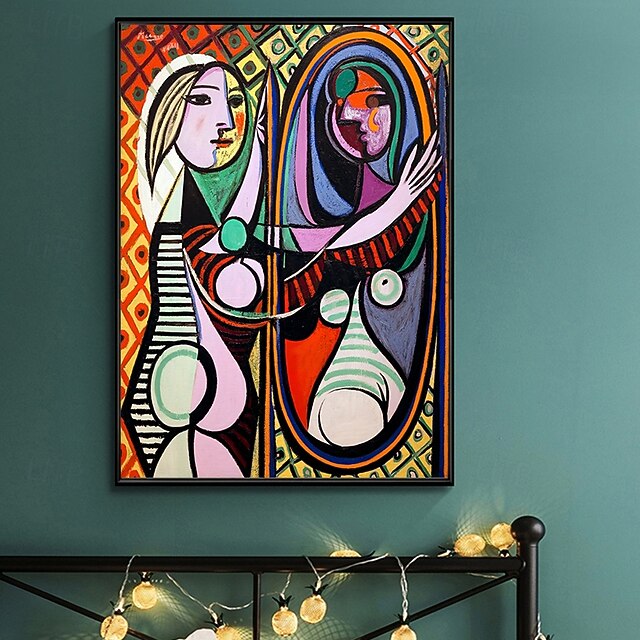 Pablo picasso famosa pintura menina antes de um espelho lona arte pintura cartaz decorativo imagem para decorao de parede casa4