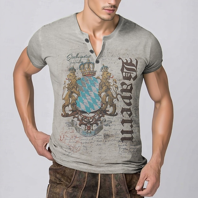  Oktoberfest Veado Combinação de camisetas Lederhosen Camisa Henley Bávaro Munique Alemão Arte Gráfica Para Homens Adulto Carnaval Cerveja Oktoberfest Impressão 3D Festa