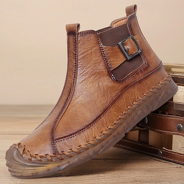  męskie ręcznie robione botki w stylu retro z ozdobnymi klamrami – stylowe, codzienne buty inspirowane mokasynami, idealne na jesienne spacery, weekendowe wyjścia i codzienną modę