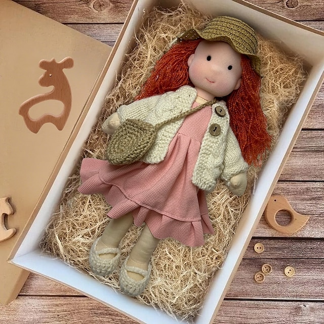 Boneca Waldorf feita à mão para bebês meninas com conjuntos de roupas - boneca de pelúcia macia de 11,8 polegadas para crianças pequenas, presente de Natal ideal para crianças