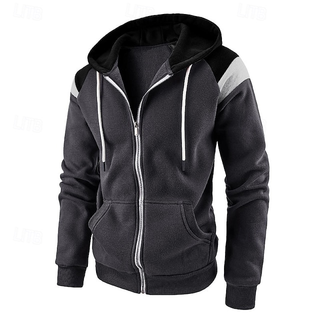  Per uomo Felpa con cappuccio Felpa con cappuccio a zip intera Felpa con cappuccio in pile Nero Rosso Blu marino Beige Grigio Con Cappuccio Semplice Patchwork Blocco di colore Sport & Outdoor Casuale
