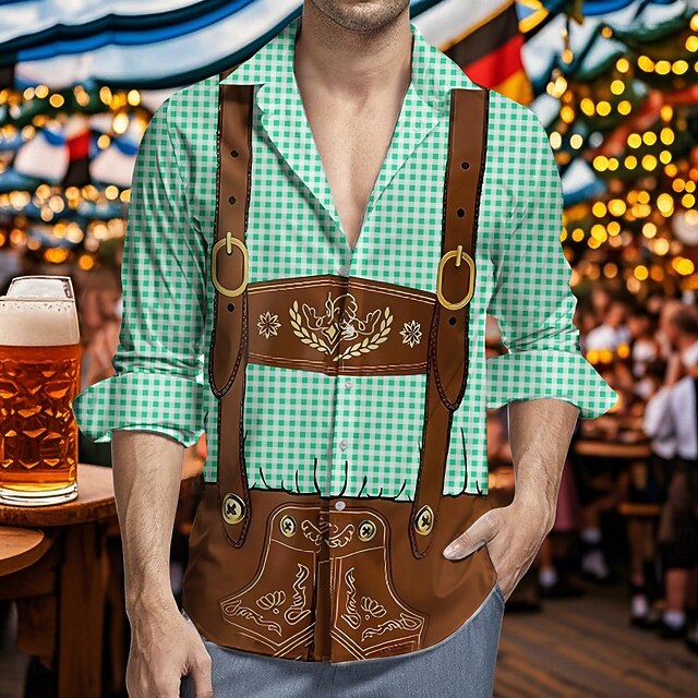  Oktoberfest Cerveja Estampa Lederhosen Camisas do Havaí Camisa Aloha Bávaro Munique Alemão Arte Gráfica Para Homens Adulto Carnaval Cerveja Oktoberfest Impressão 3D Férias Festa