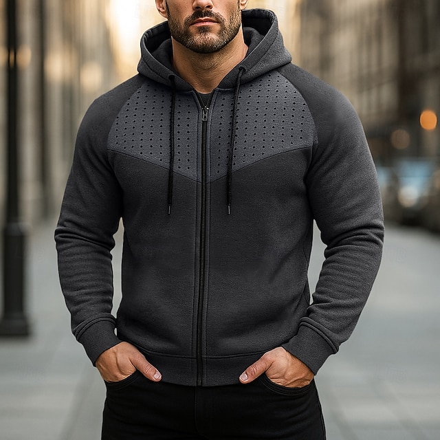  Homens Moletom Full Zip Hoodie Moletom com capuz Preto Vermelho Azul Cinzento Com Capuz Tecido Patchwork Desportos e Ar livre Casual Diário Roupa de rua Legal Roupa de Esporte Primavera & Outono Roupa