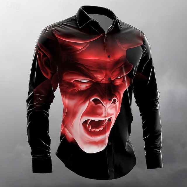  tw017ap Shadow Demon von Tom Wood Herrenhemd mit menschlichem Gesicht und Knöpfen, langärmelig, Designerhemd, limitierte Künstleredition
