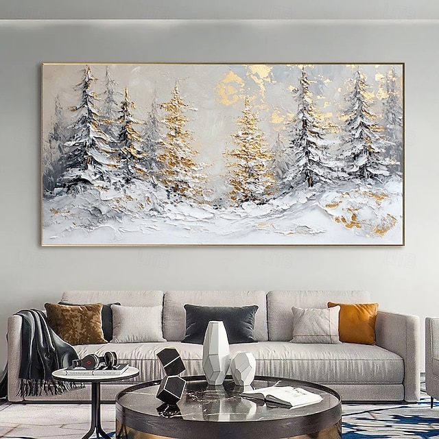  Pictură în ulei lucrată manual pe pânză, artă murală, modernă, aurie, textură abstractă, peisaj de cedru, pentru living, decor de casă, ramă întinsă, pictură suspendată/pânză rulată (fără ramă)