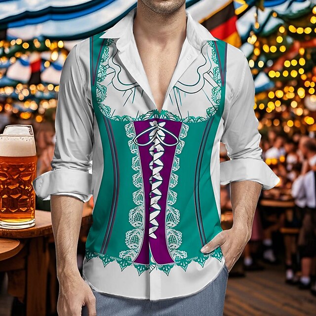  Oktoberfest Cerveja Estampa Dirndl Camisas do Havaí Camisa Aloha Bávaro Munique Alemão Arte Gráfica Para Homens Adulto Carnaval Cerveja Oktoberfest Impressão 3D Férias Festa