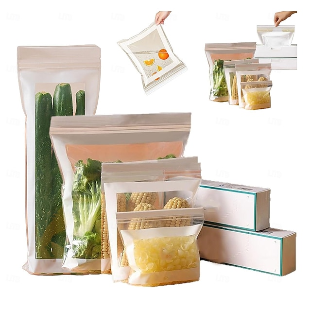  Pungi de depozitare reutilizabile din folie de aluminiu pentru păstrarea prospețimii, de calitate alimentară, pentru fructe, legume, frigider, bucătărie &depozitare în supermarketuri