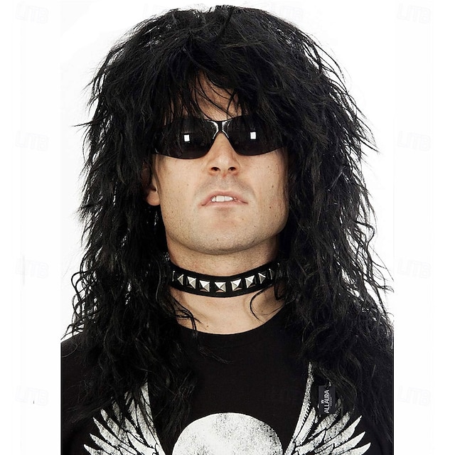  Perruques rocker des années 70 et 80, tatouages, ensemble de costumes, bandeau glamour, perruque mulet rockstar, manches de tatouage, perruques heavy metal, perruque métal, perruque rock star pour