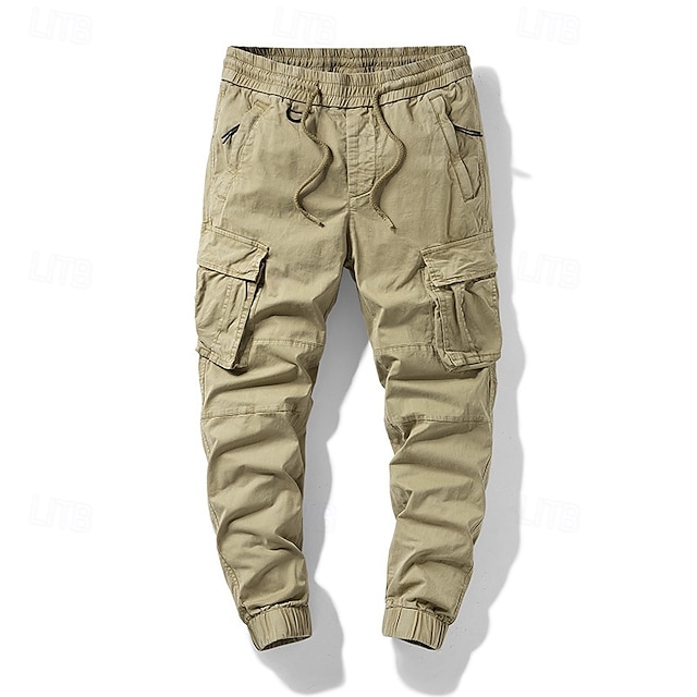  Homens Calças Cargo Calças Cintura elástica Com Cordão Bolso multi Tecido Vestível Ao ar livre Diário Acampar e Caminhar Moda Clássico Preto Verde Tropa
