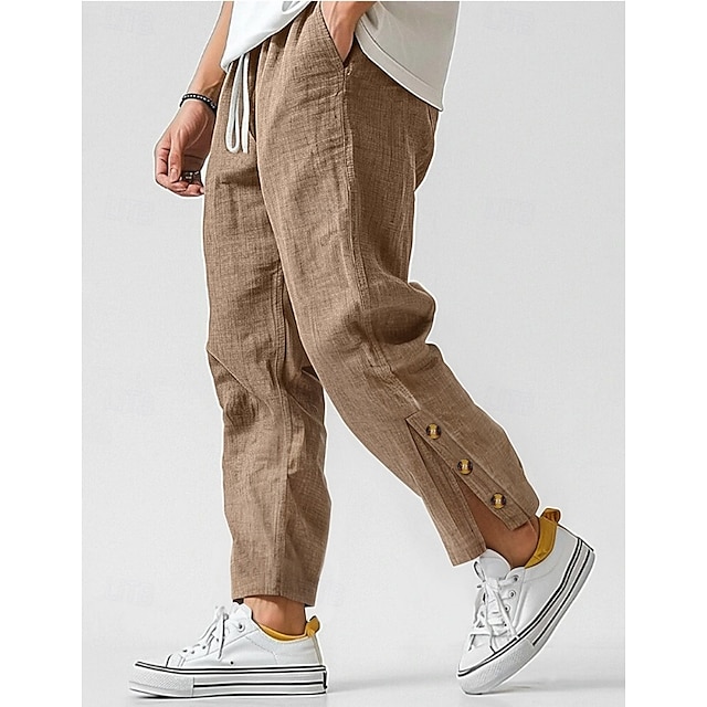  Homens Calças de linho Calças Calça verão Calças de praia Cintura elástica Com Cordão Tecido Conforto Respirável Mimolet Ao ar livre Casual Diário Férias Moda Branco Verde Tropa Sem Elasticidade