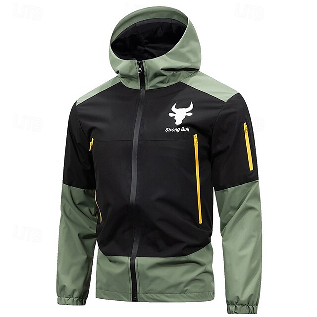  Herren Sport Jacke Regenmantel Wanderjacke Windjacke Outdoor Sport Wasserdicht Windjacke Reißverschluss Tasche Frühling Herbst Farbblock Mode Streetwear Mit Kapuze Regulär Hellgrün Dunkelgrün Khaki