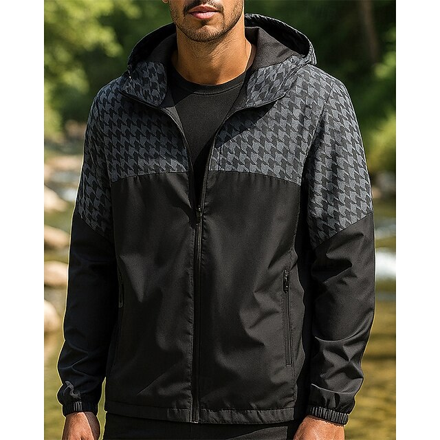 Men's Windbreaker Softshell Jacket Hiking Jacket Outdoor Windproof Quick Dry Lightweight Breathable Hiking Outfits Hiking Clothes Spring Autumn / Fall Jacket Climbing Tennis Running Patchwork Black4