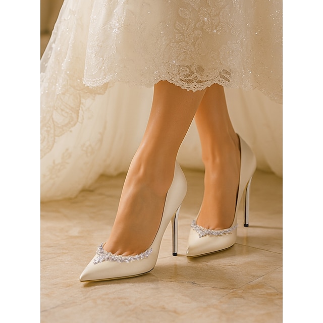  Elegante satijnen stilettohakken met puntige neus en kristallen versieringen voor dames - luxe nette schoenen voor formele bruiloften en cocktailparty's