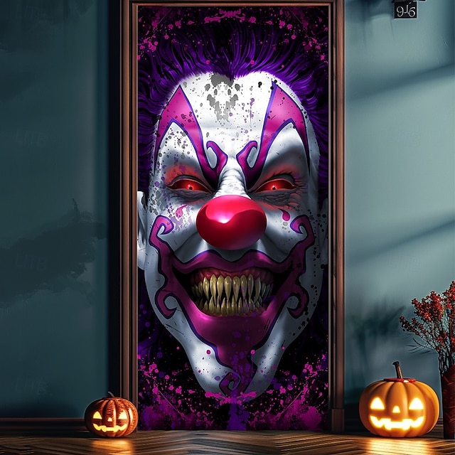  Halloween Dörröverdrag Håll Leende av Tom Wood Dörr Tapestry Dörr Gardin Dekoration Bakgrund Dörr Banner för Framdörr Lantgård Högtidsfest Inomhus Utomhus Dekorationsmaterial