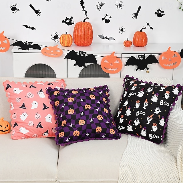  ハロウィン用枕カバー1枚、ゴースト幾何学模様、カジュアルスクエアジッパー、伝統的クラシック