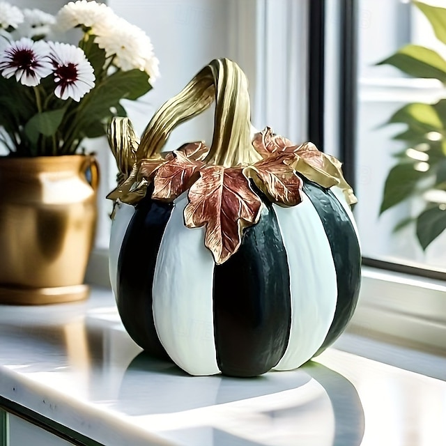  viehättävä musta &Valkoinen ruudullinen kurpitsahahmo - hartsikuvioinen syksyinen pöytäkoriste, täydellinen kiitospäivään &halloween, monipuolinen sisä- ja ulkokäyttöön tarkoitettu kodin keskipiste