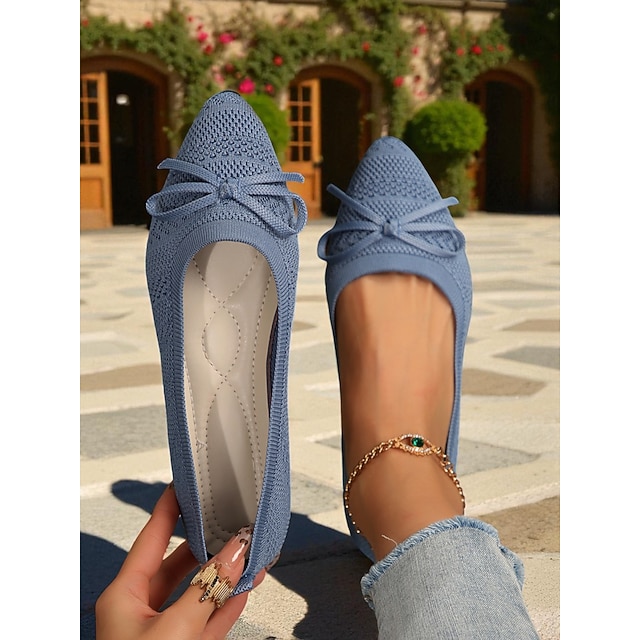  Bailarinas con lazo Flyknit para mujer: zapatos casuales elegantes, ligeros y transpirables para uso diario, paseos al aire libre en el parque y picnics primaverales en el jardín.