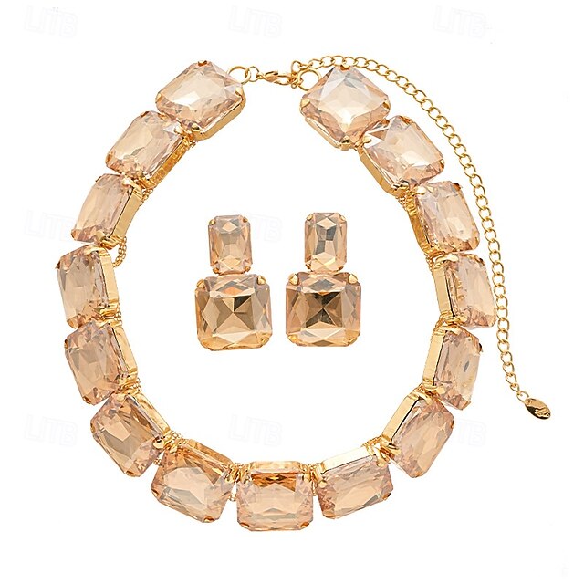 Collier Ras Du Cou (choker) Doré Avec Cristaux + Boucles D'oreilles Assorties - Occasion
