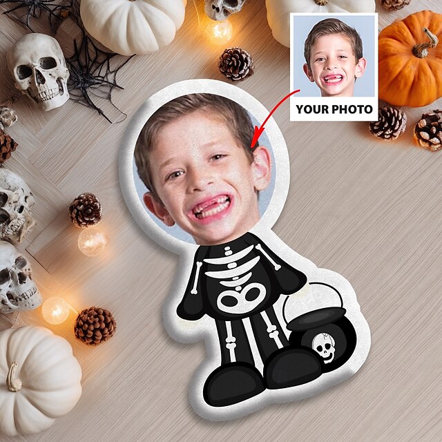  Coussin personnalisé avec photo d'Halloween coussin visage minime humanoïde amusant cadeau d'anniversaire pour lui et elle poupée mini moi