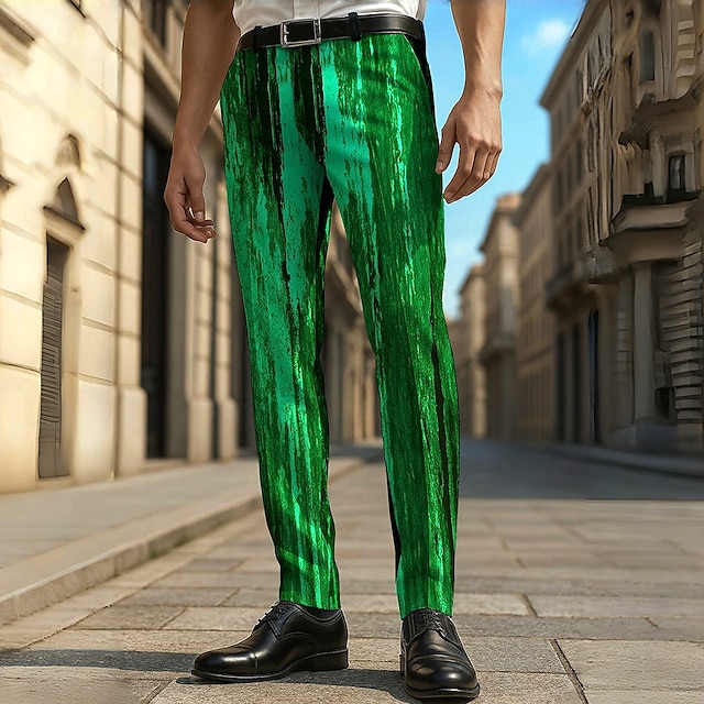  Herr Randig Gradientfärg Kostymbyxor Långbyxor Casual byxor Medium Midja Mode Ledigt Utomhus Semester Helgdag Sommar Vår Höst 3D-tryck Blå Brun Grön