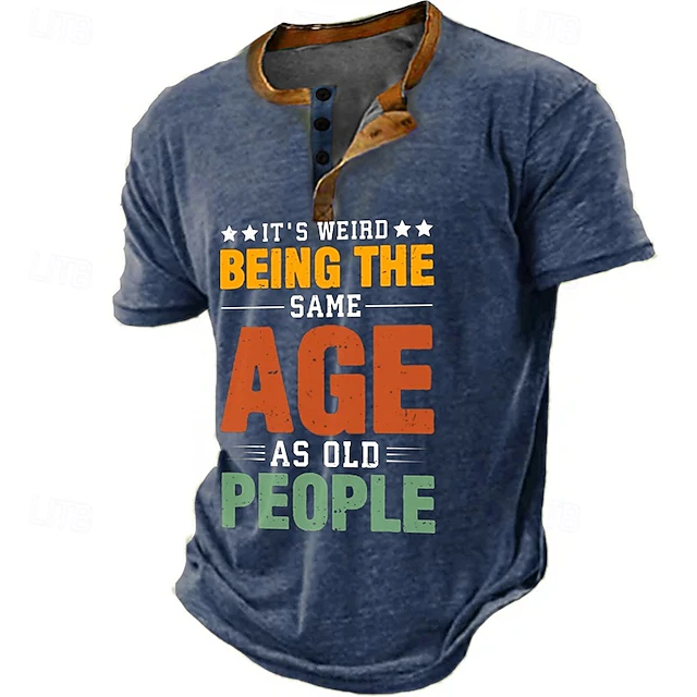 Men's Graphic Letters T shirt Henley Shirt Short Sleeve 3D Print Fashion Retro Vintage Classic Sports Outdoor Holiday Going out Spring & Summer Blue Dark Blue Gray Henley Henley T-Shirt4