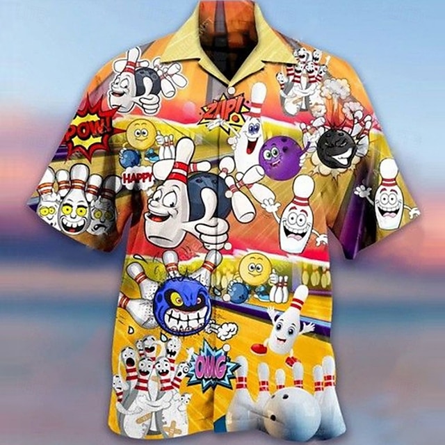  Herren Bowlingkugel Hemd Hawaiihemd Sommerhemd Aloha-Shirt Kurze Ärmel Hemd Umlegekragen Tropisch Modisch Hawaiianisch Strasse Casual Hawaiianisch Gelb Schwarz / Rot Rote S M L