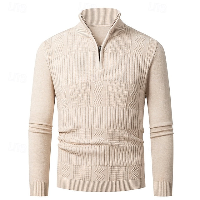  Herren Pullover Pullover mit Viertelreißverschluss Strickpullover Zopfmuster Stricken Normale Oberteile Gestrickt Einfach Viertelreißverschluss Mode Lässig Urlaub Alltagskleidung Bekleidung Herbst