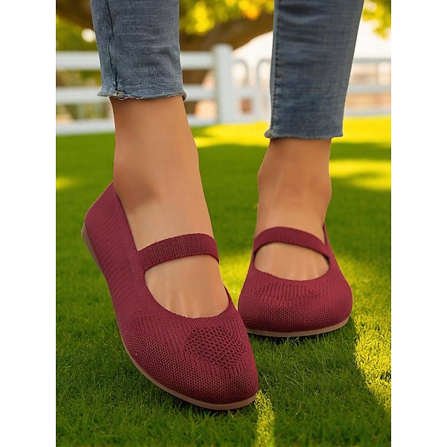  Zapatos Mary Jane Flyknit con punta ancha para mujer: zapatos casuales cómodos y transpirables para uso diario, paseos por el jardín y largas horas de pie.