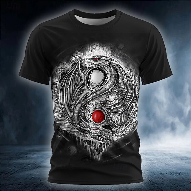 Ed Beard Men's Dragon 3D T Shirt Short Sleeve T shirt 3D Print Crew Neck Shirt Gothic Horror Party Street Casual Black Summer Spring All Seasons Clothing Apparel S M L XL XXL XXXL 4XL4