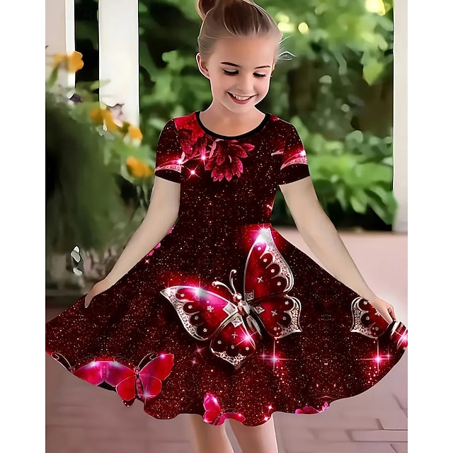  Mädchen' 3D Schmetterling Blume Kleid Kurzarm Sommer Frühling Urlaub Täglich Ferien Prinzessin Schön Süß Kinder 4-12 Jahre Freizeitkleid A Linie Kleid Knielang Normale Passform